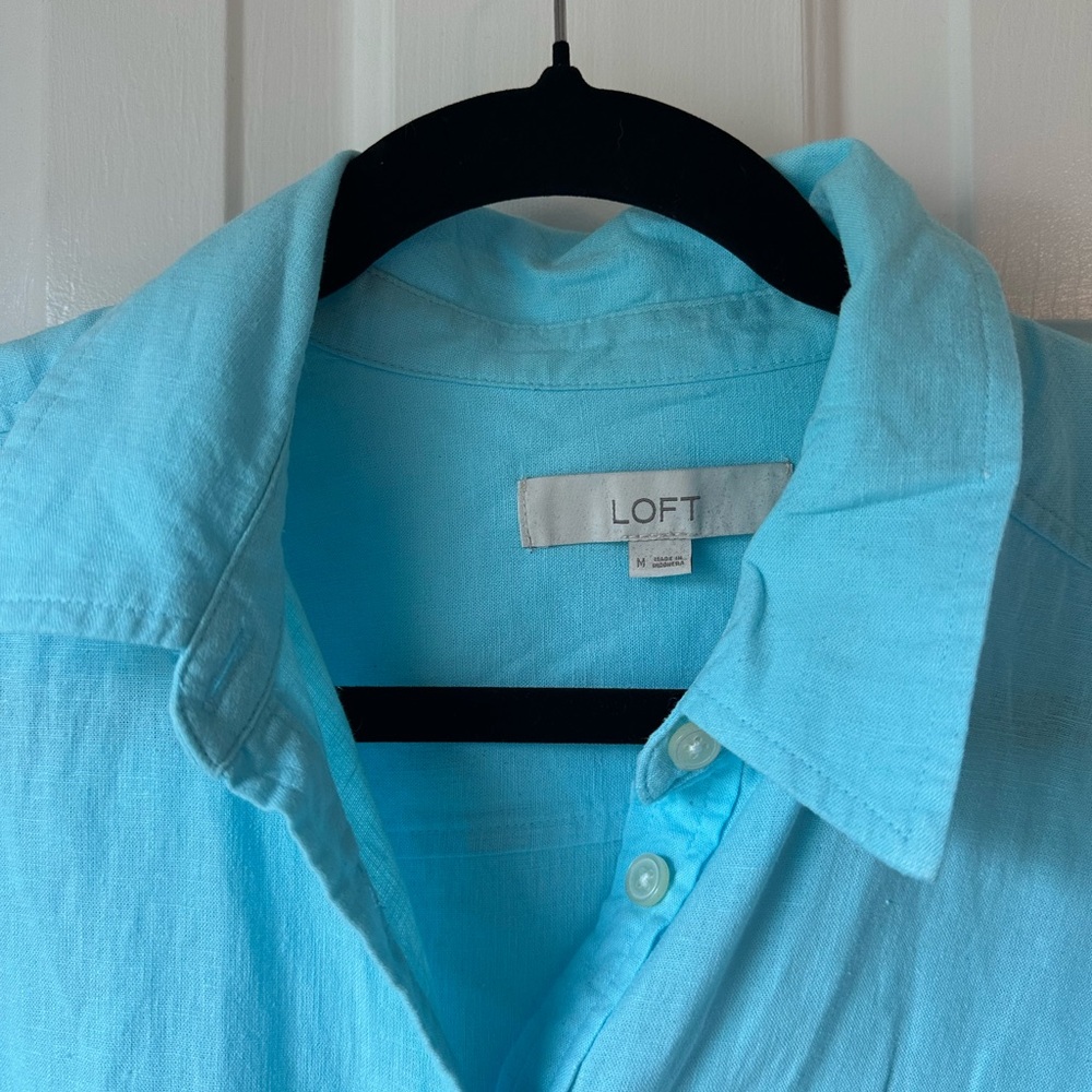 Loft Linen Blend Button Down Shirt with Tie Hem - Picture 3 of 4